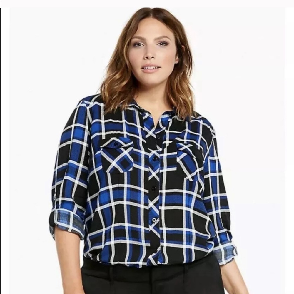 Plaid tab sleeve button down - torrid